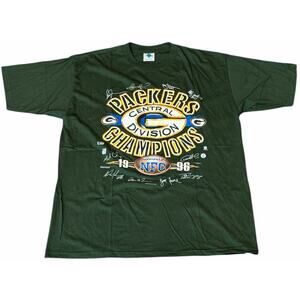 VTG 90s Green Bay Packers 1996 Division Champions Signatures Green Mens XL Shirt